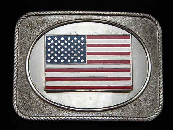 PD13116 VINTAGE 1970s **UNITED STATES FLAG** COMMEMORATIVE PATRIOTIC BELT BUCKLE