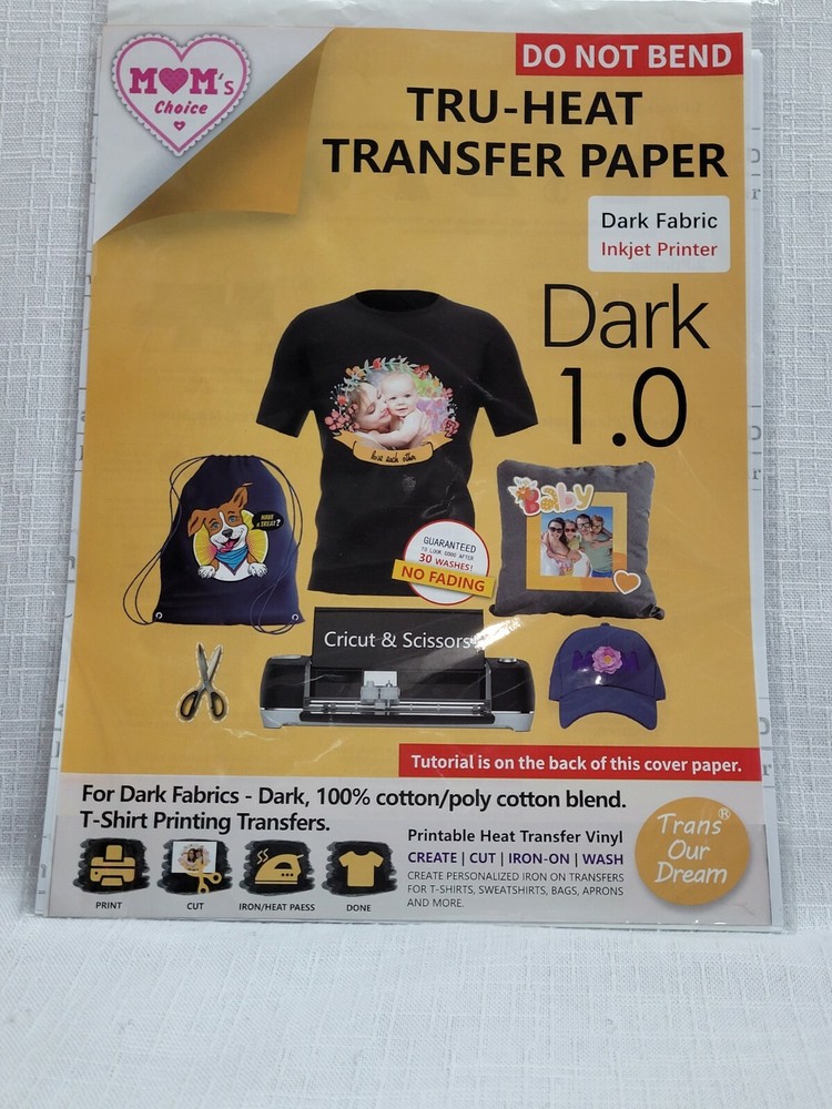 Tru-Heat Transfer Paper for Dark Fabric Inkjet Printer/Iron on - 36 sheets - New