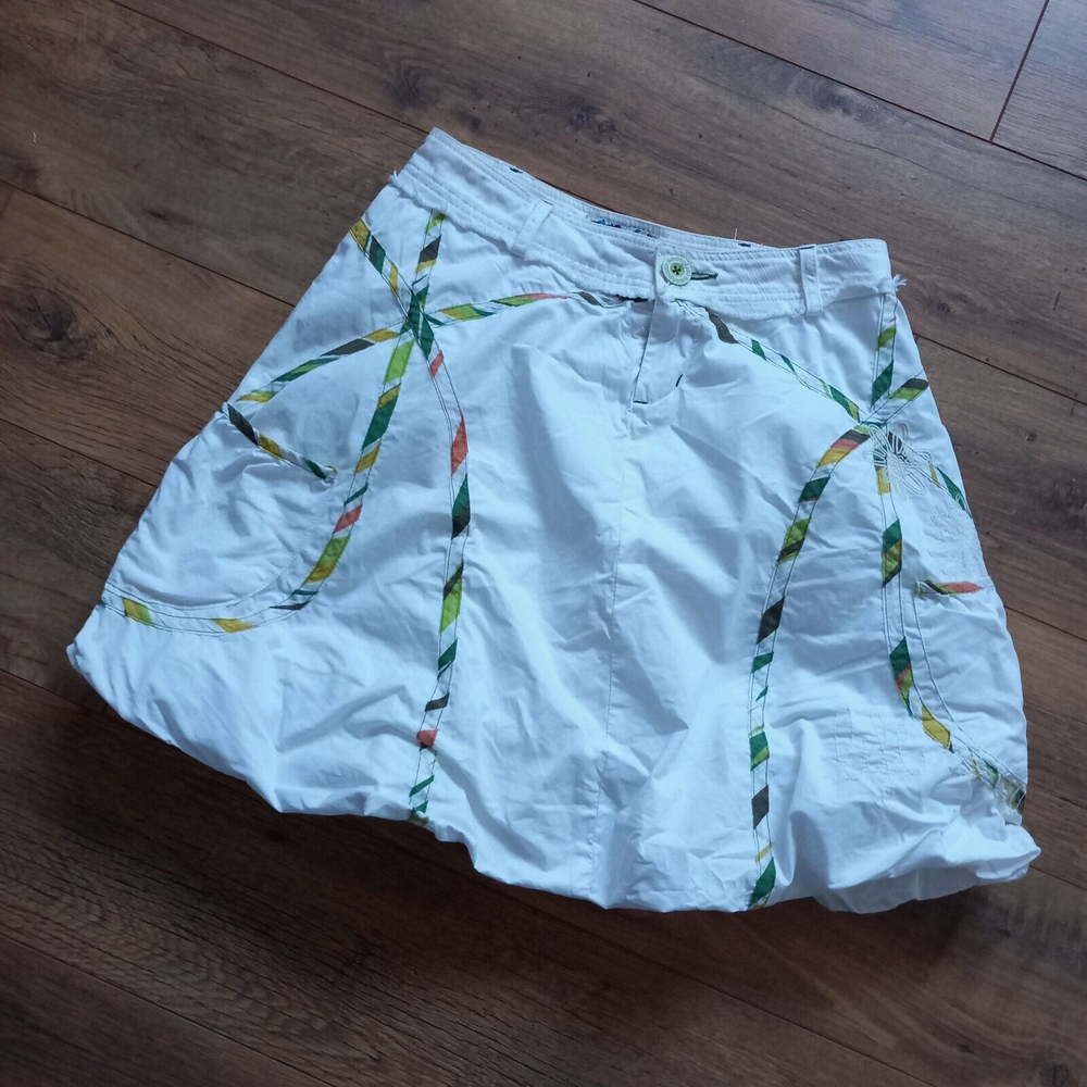 DESIGUAL Womens Graphic Bubble Skirt White Floral Cotton Cute RETRO UK 6 S