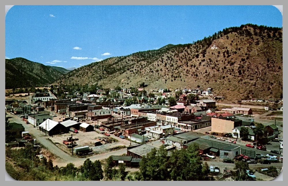 Idaho Springs CO Clear Creek Canyon Old Mining Town Aerial View Chrome Postcard