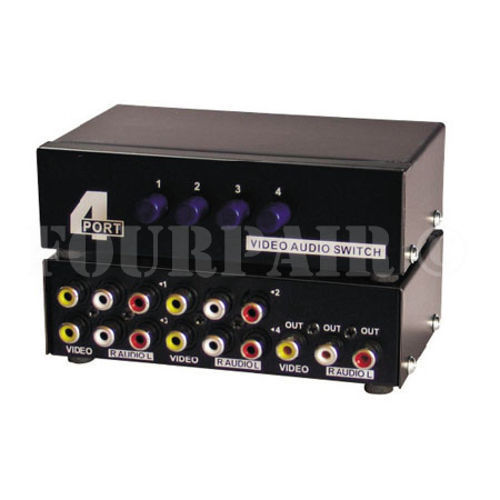 4-Port RCA Composite Video Audio AV 4-Way Switch Selector Switcher Splitter Box