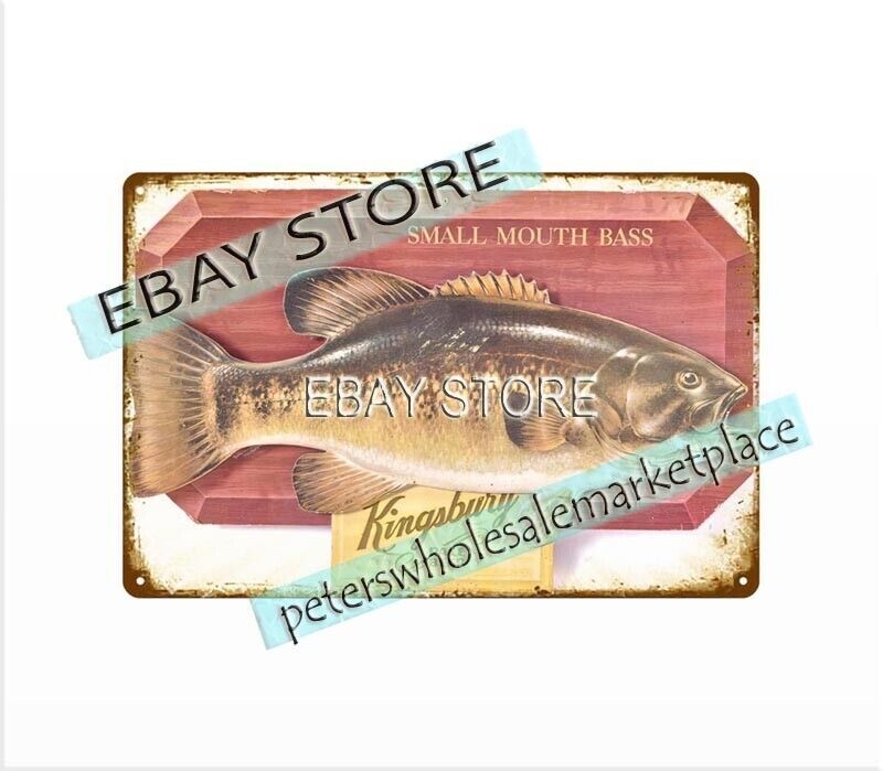Kingsbury pale beer Small Mouth Bass fishing metal tin sign shop wall decor