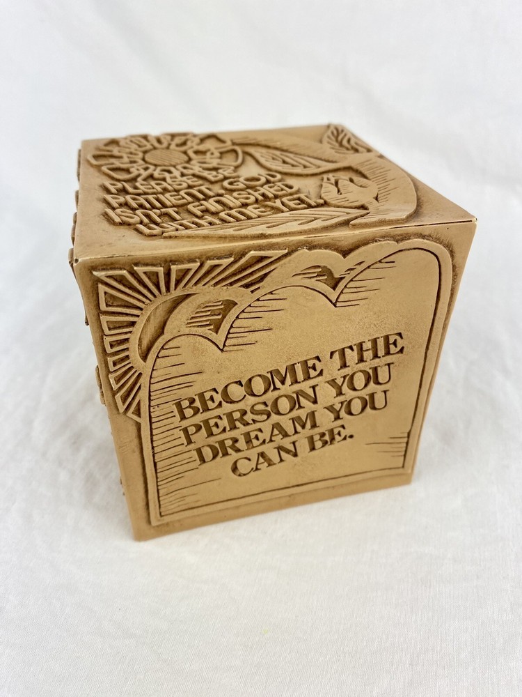 VTG Retro 70s Paperweight Cube Encouragement Quote Abbey Press Letterpress Style-image