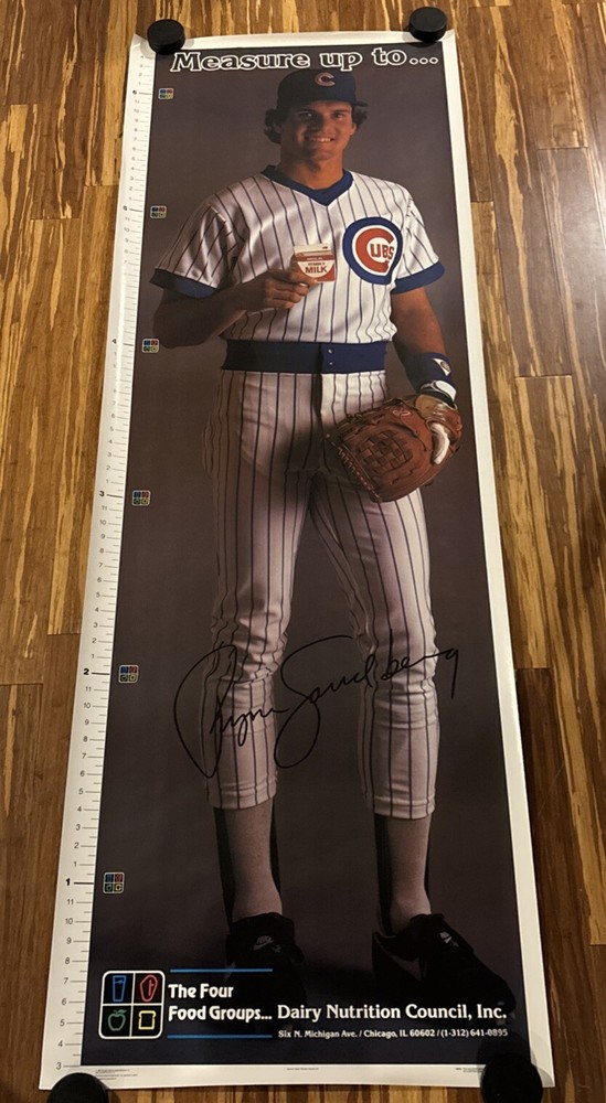 RARE 1985 Ryne Sandberg Chicago Cubs Growth Chart Full Size Poster NEAR MINT
