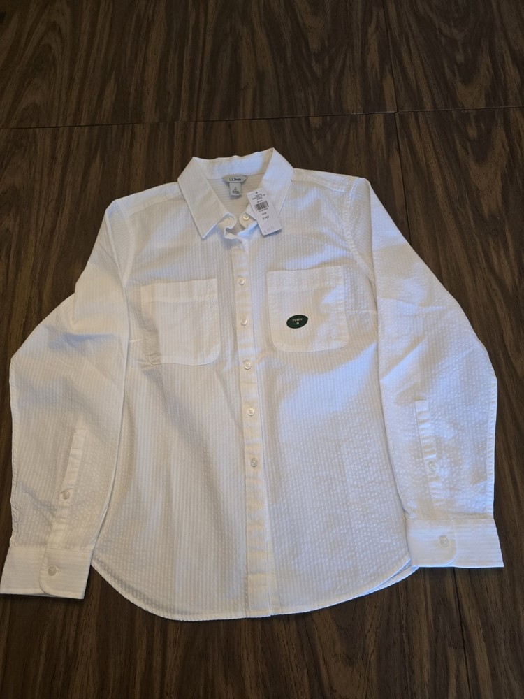 L.L. Bean Women's Petitie S Cotton White Button Down Shirt