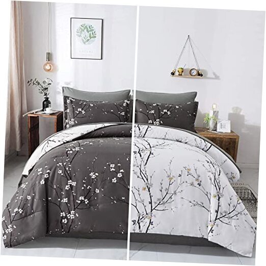 Floral Cmomforter Set Queen,7 Pieces Bed in a Bag Queen 90“×90” Reversible