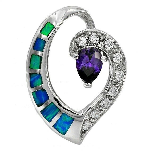1CT Amethyst & Australian Opal Inlay 925 Sterling Silver Pendant Jewelry EO3