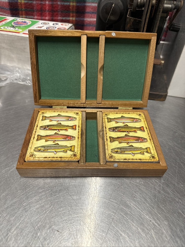 River's Edge Products Playing Cards Dice Set, 2 Decks of Cards No Dice+Wood Case