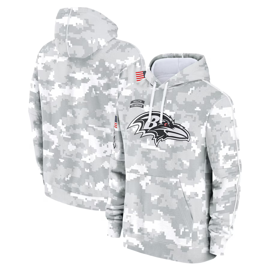 Men's Baltimore Ravens Arctic Camo 2024 Salute to Service Club Pullover Hoodie