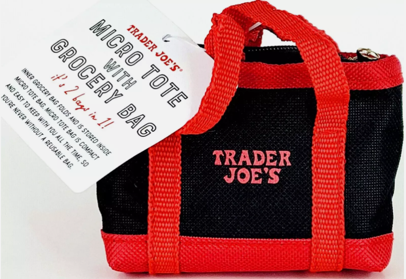 Trader Joe NWT 2 BAGS IN 1 💚 Black w/ Red Limited MICRO TOTE AND GROCERY BAG