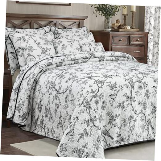100% Cotton Quilt Size Bird Bedding Set Double Printing Lightweight King Black