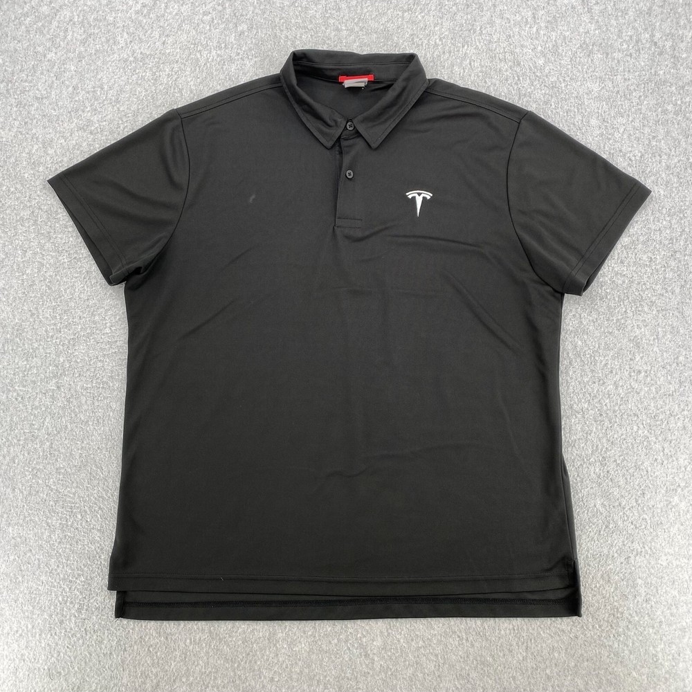 TESLA Shirt Men's XXL Solid Black Short Sleeve Classic Logo Electric Vehicle