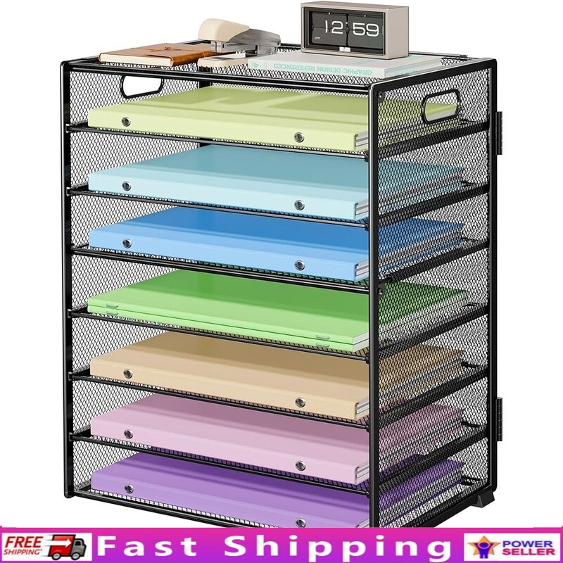 8-Tier Metal Mesh Desktop File Organizer with Handle for Papers & Letters
