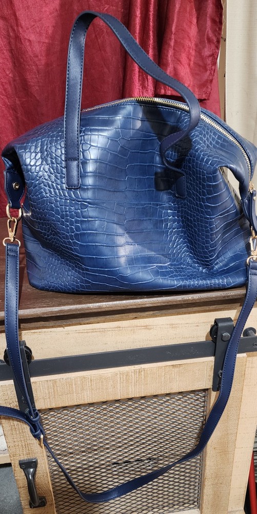 Urban Expressions Blue Crocodile Vegan Tote Purse with Pocket Small Blemish