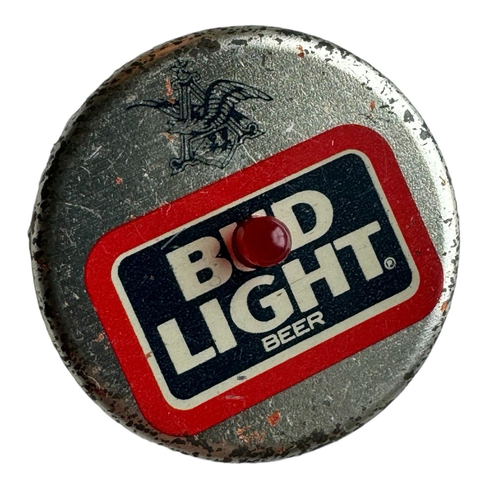 Vintage Bud Light Beer Bottle Cap Pin with Red Light - Anheuser-Busch