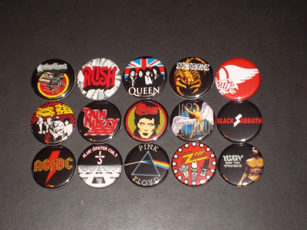 Assorted 70's Bands Buttons Pins Badges Set Of 15
