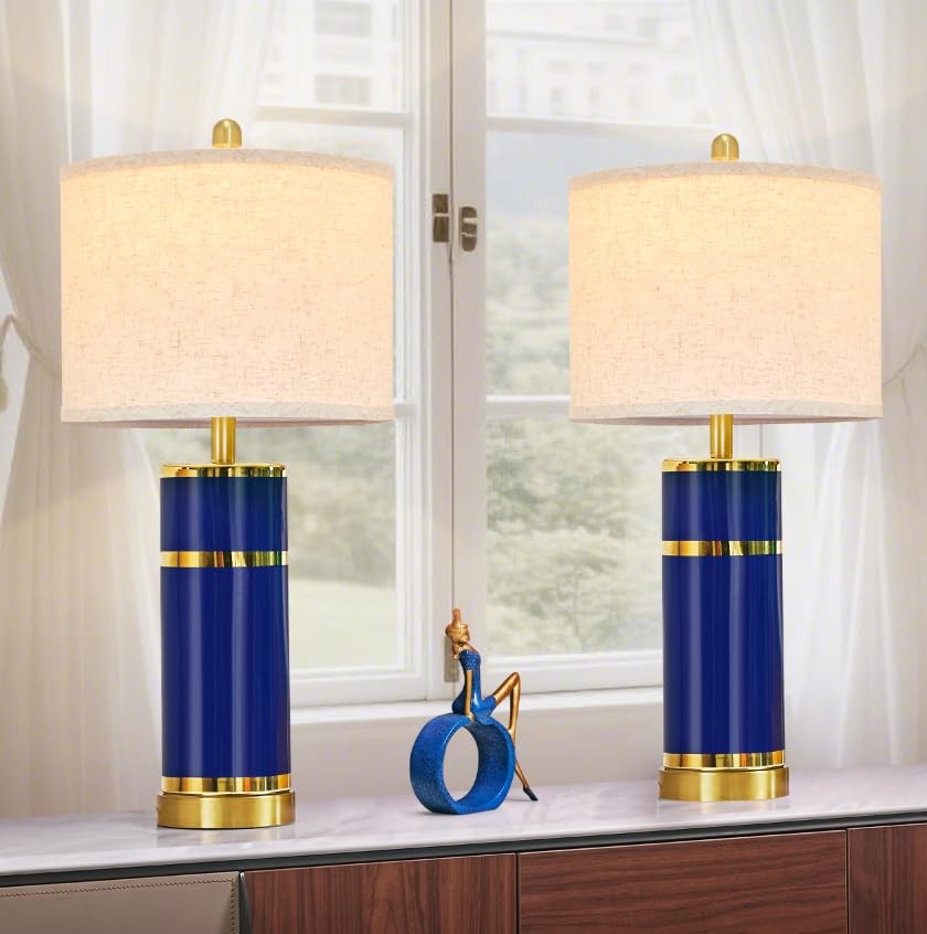 Royal Blue & Gold Ceramic Table Lamps (Set of 2) - 28