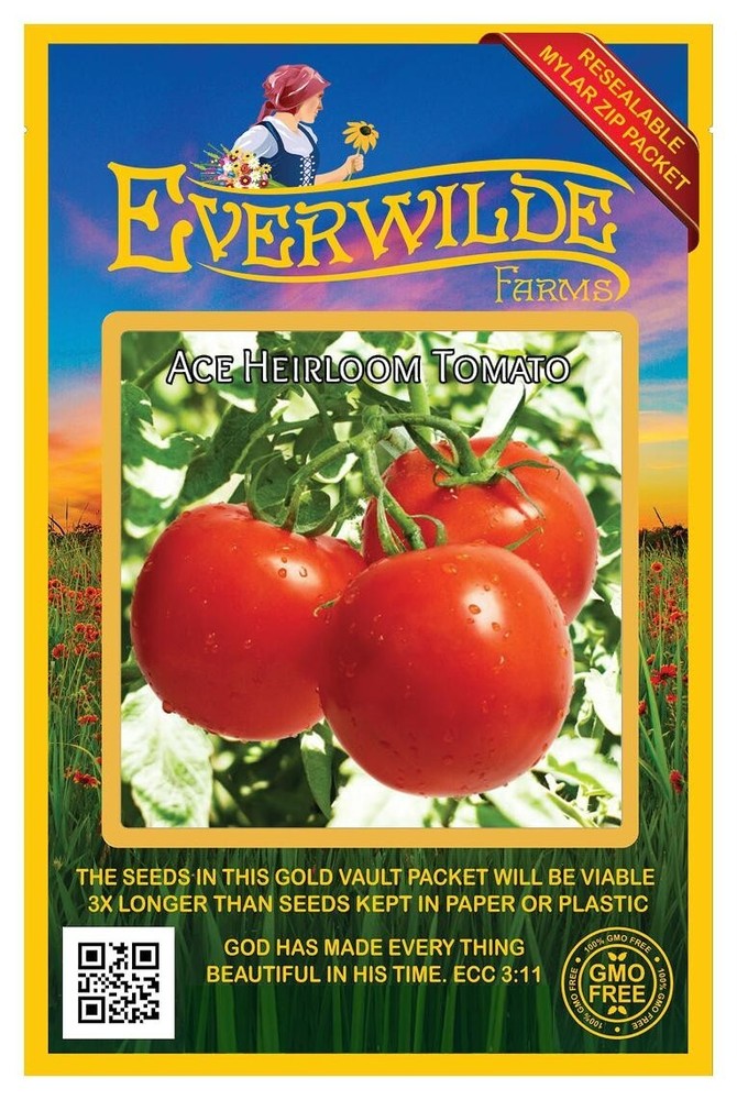 100 Ace 55 Heirloom Tomato Seeds - Everwilde Farms Mylar Seed Packet
