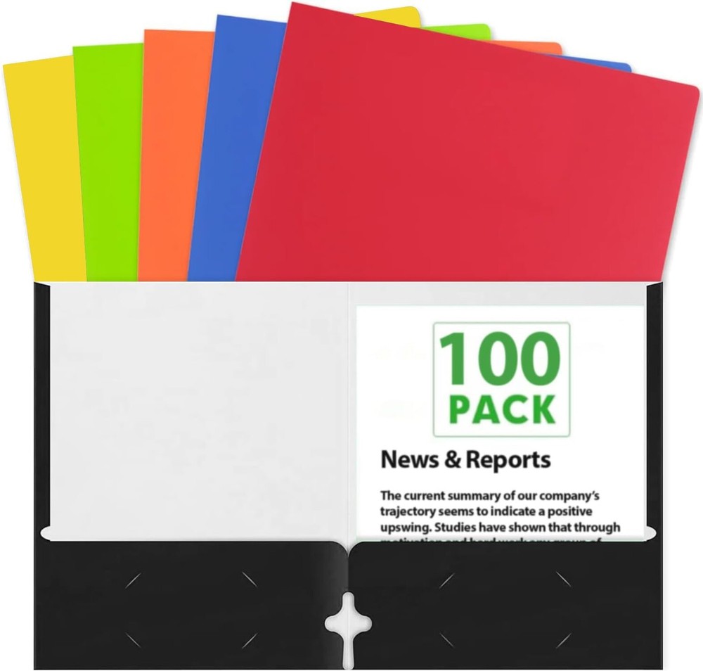 100 Pack of Bulk Colorful Paper Folders with Pockets - Wholesale Folders (100...