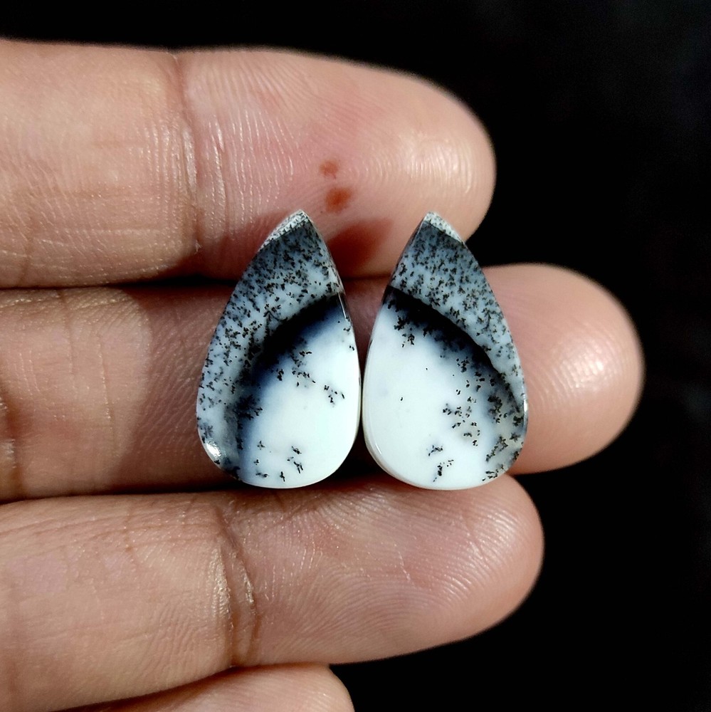 Natural Dendritic Opal Supply teardrop Cabochon 2 Pcs 15.60 Cts 20x12x3 MM
