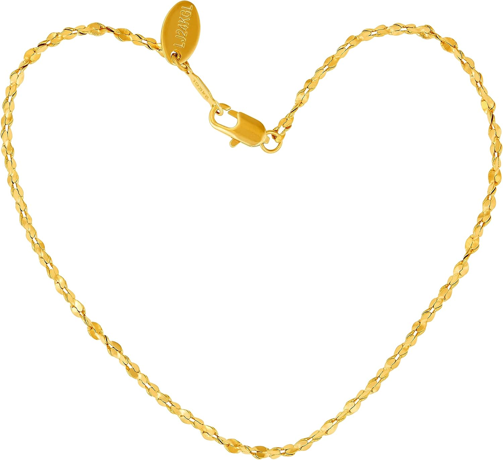 Women's 1.5mm Twisted Nugget Gold Anklet 24K Plated Ankle Bracelet