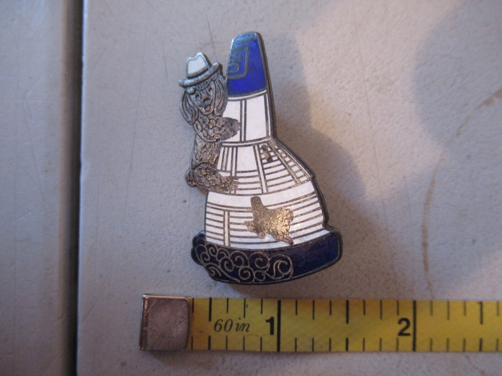 vintage Jim Beam pin pinback Dog Tiffany Poodle Nasa Space Shuttle Houston Texas