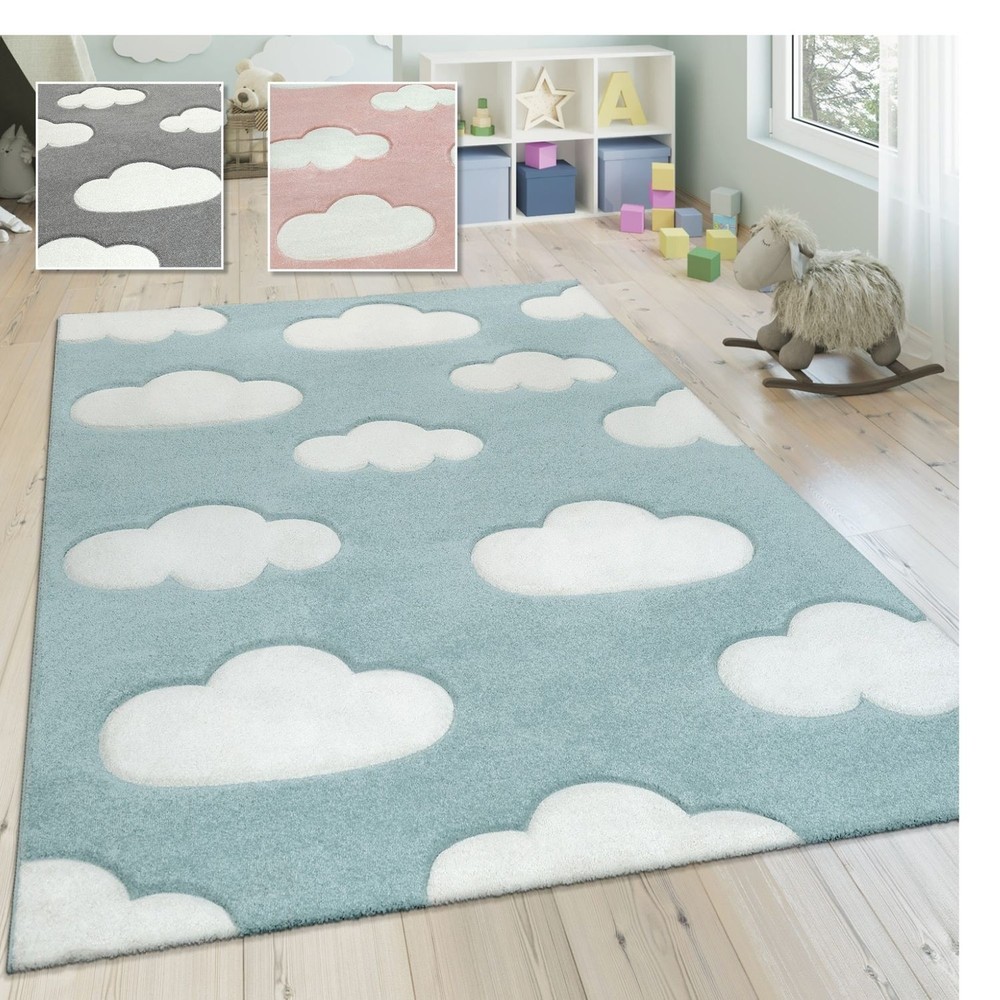 Pastel Cloud Kids Rug for Nursery or Playroom Decor