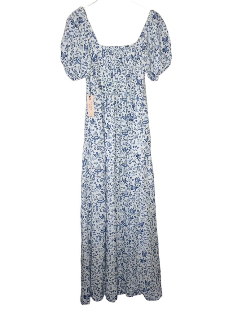 Abigail Zwaan Maxi Puff Sleeve Empire  Waist Dress Blue Floral Size Small-image