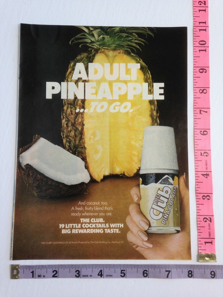 Vintage Print Ad - The Club Cocktails Pina Colada Adult Pineapple photo 1981-image