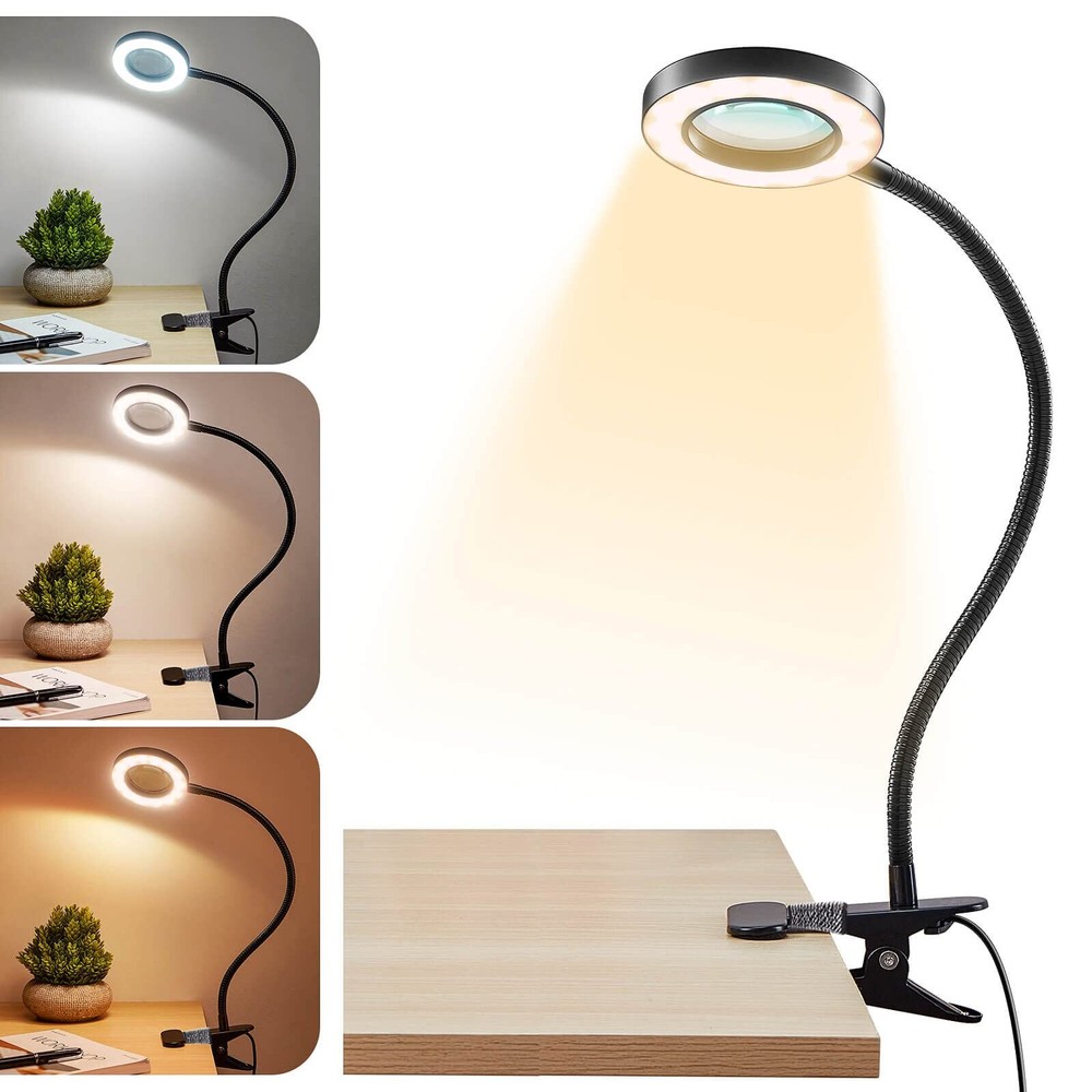 Magnifying Glass with Light 5X, 9w Clip on Light, 48 LED Desk Lamp wtih Clamp...