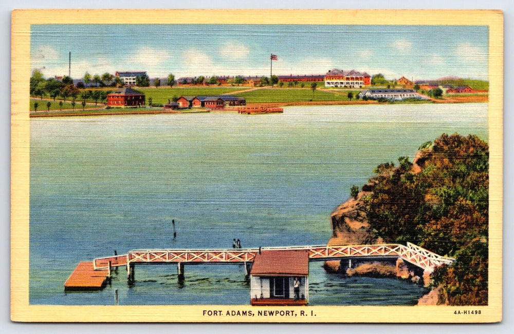 Original Old Vintage Postcard Fort Adams Harbor Bay Newport Rhode Island 1945
