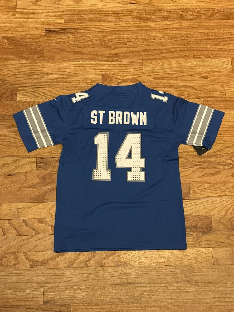 Amon-Ra St. Brown #14 Detroit Lions KIDS Jersey Blue YOUTH MED Stitched Jersey