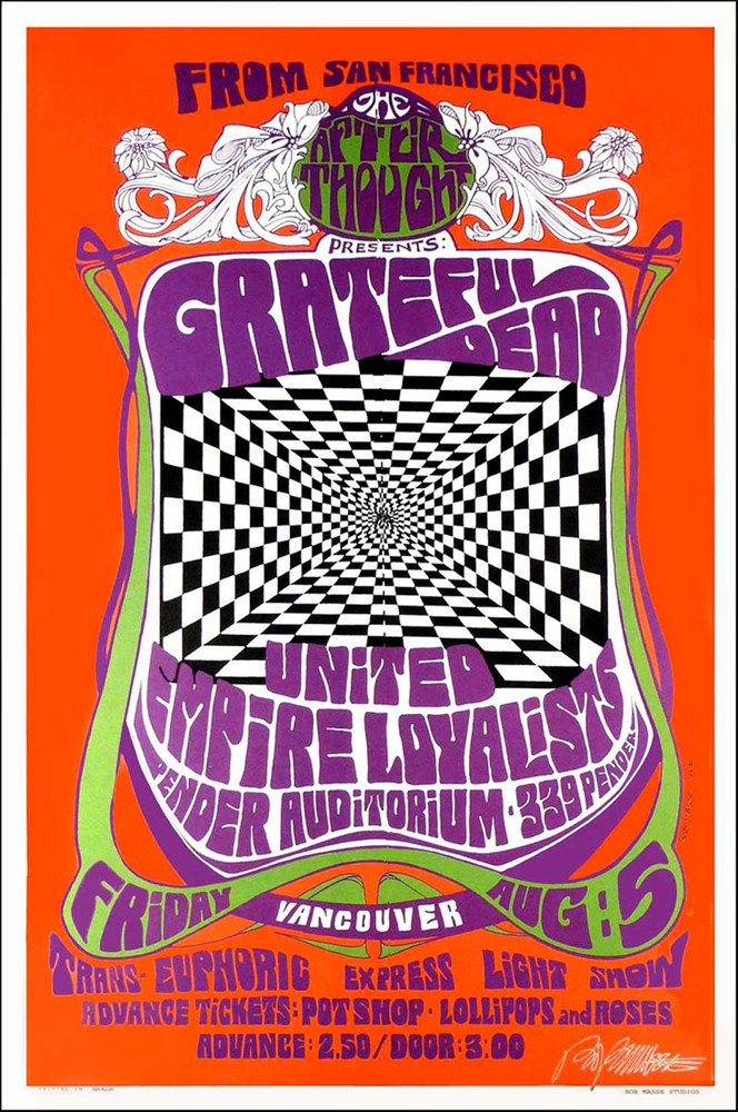 Grateful Dead 1966 Vancouver Concert Poster Signed by Bob Masse with COA