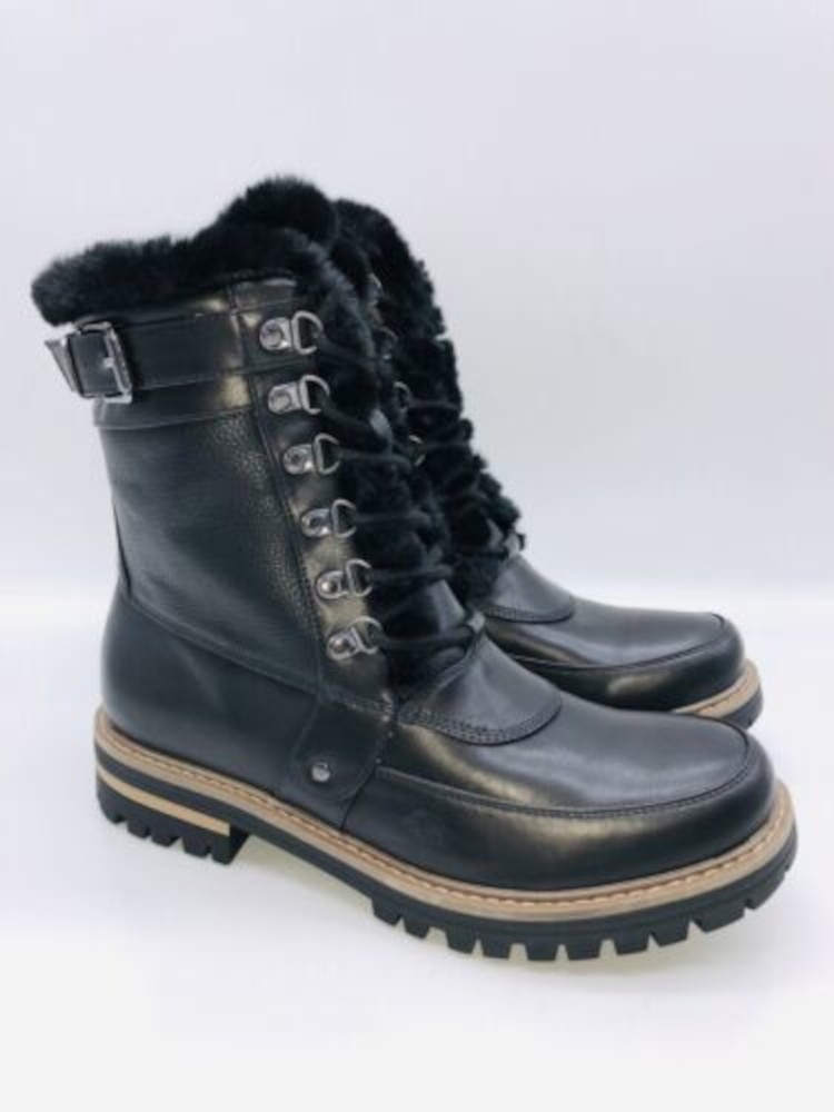 KHOMBU Womens Black Lace Reese Round Toe Block Heel Hiking Boots 7 M