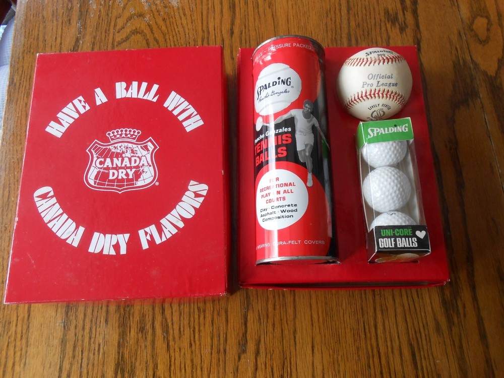 Have a Ball 1950's Canada Dry soda Sealed tennis balls, golf balls & baseball