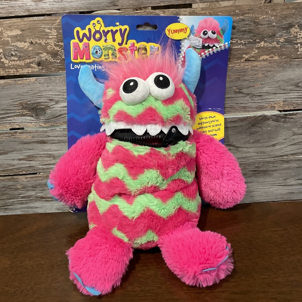 Worry Monster Soft Plush Toy Pink and Green Childrens Write Down Your Worries