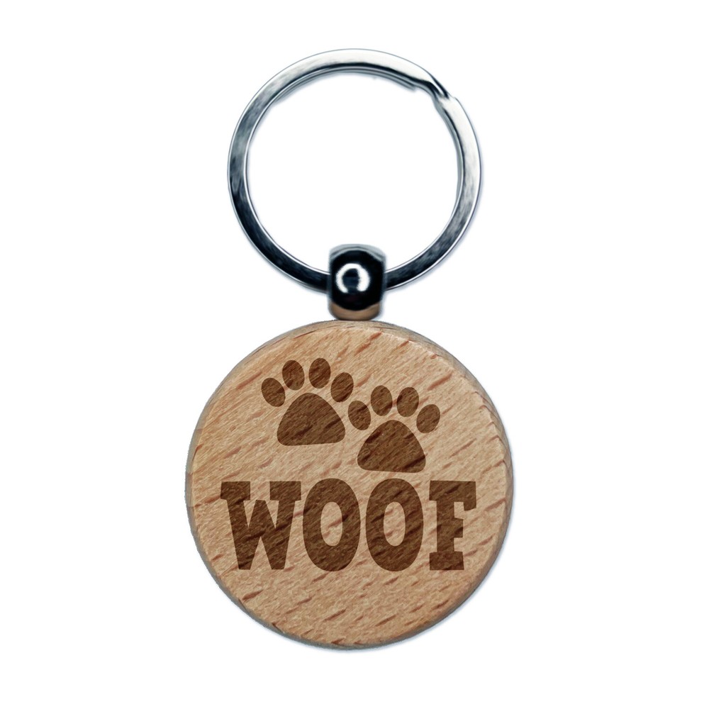Woof Dog Paw Prints Engraved Wooden Keychain Charm for Pet Lovers