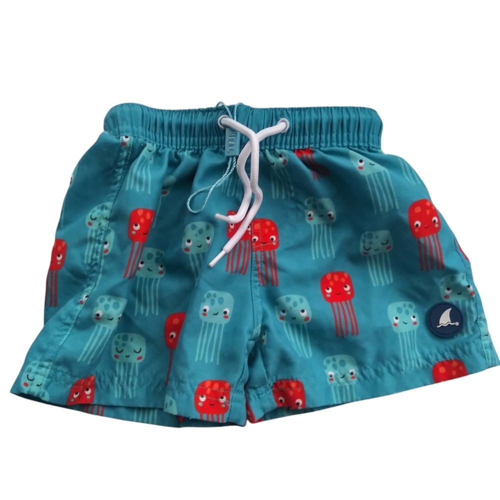 Heat Swimwear Baby Boys Swim Trunks Blue Jelly Fish Pattern Beach Size 12M