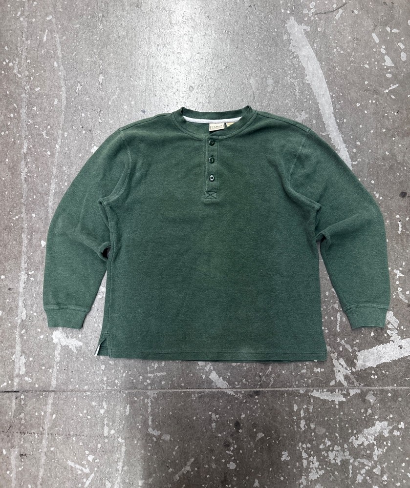 L.L. Bean Mens Green Henley Long Sleeve Thermal Shirt Size M Regular Cotton