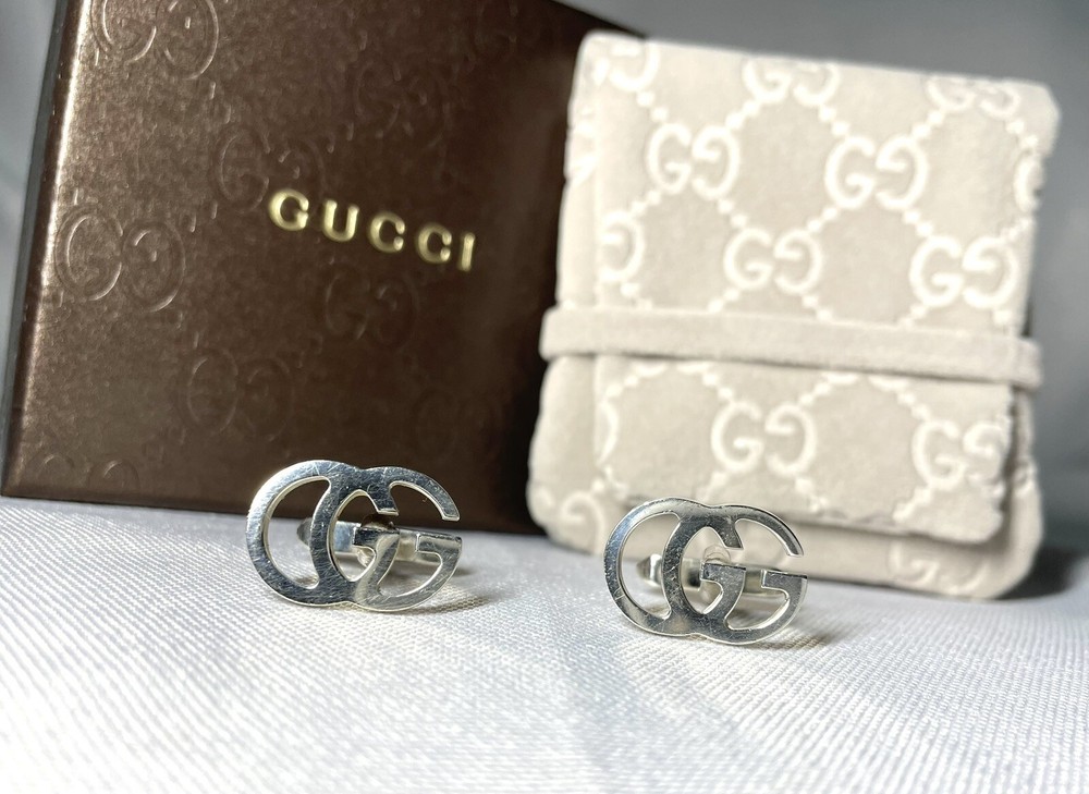 Auth Gucci interlocking Double G GG Logo Cufflinks SV925 Sterling Silver + box