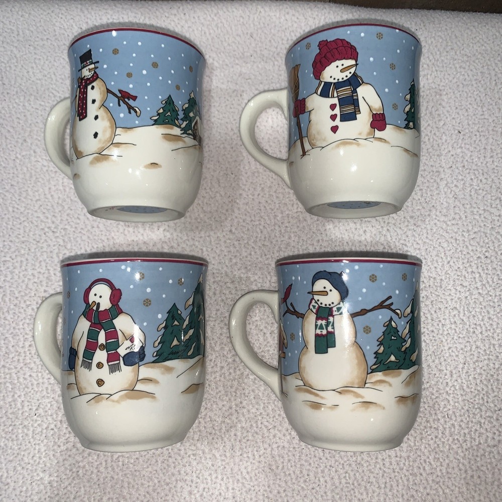 Vintage Snowmen Serenade Mugs Set for Coffee Tea Holiday Season