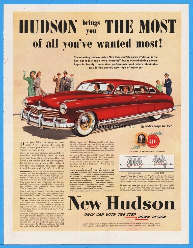 1949 Hudson Red 4 door Sedan All You've Wanted Most Vintage Classic Car Print Ad