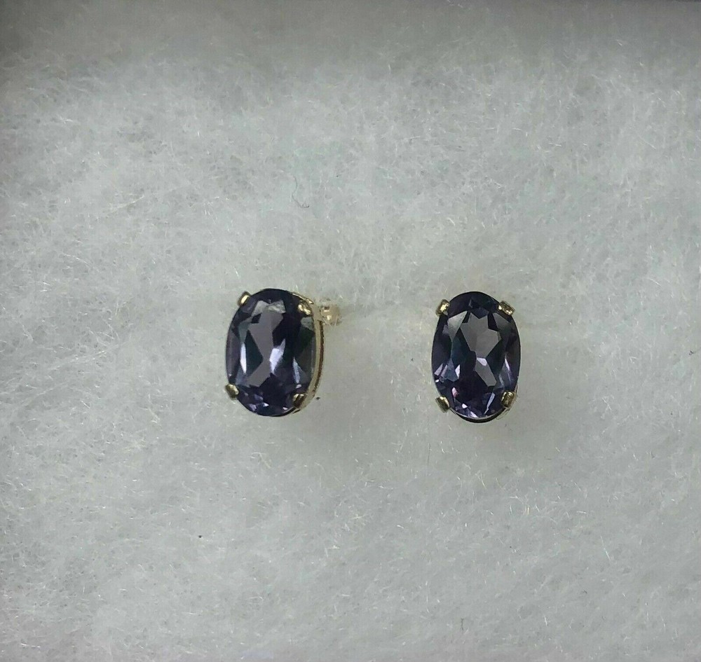 2Ct Oval Cut Alexandrite Push Back Women's Stud Earrings 14K Yellow Gold Finish