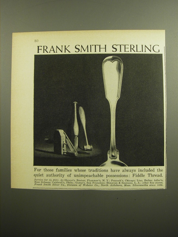 1960 Frank Smith Sterling Silver Fiddle Thread Pattern Silverware Ad
