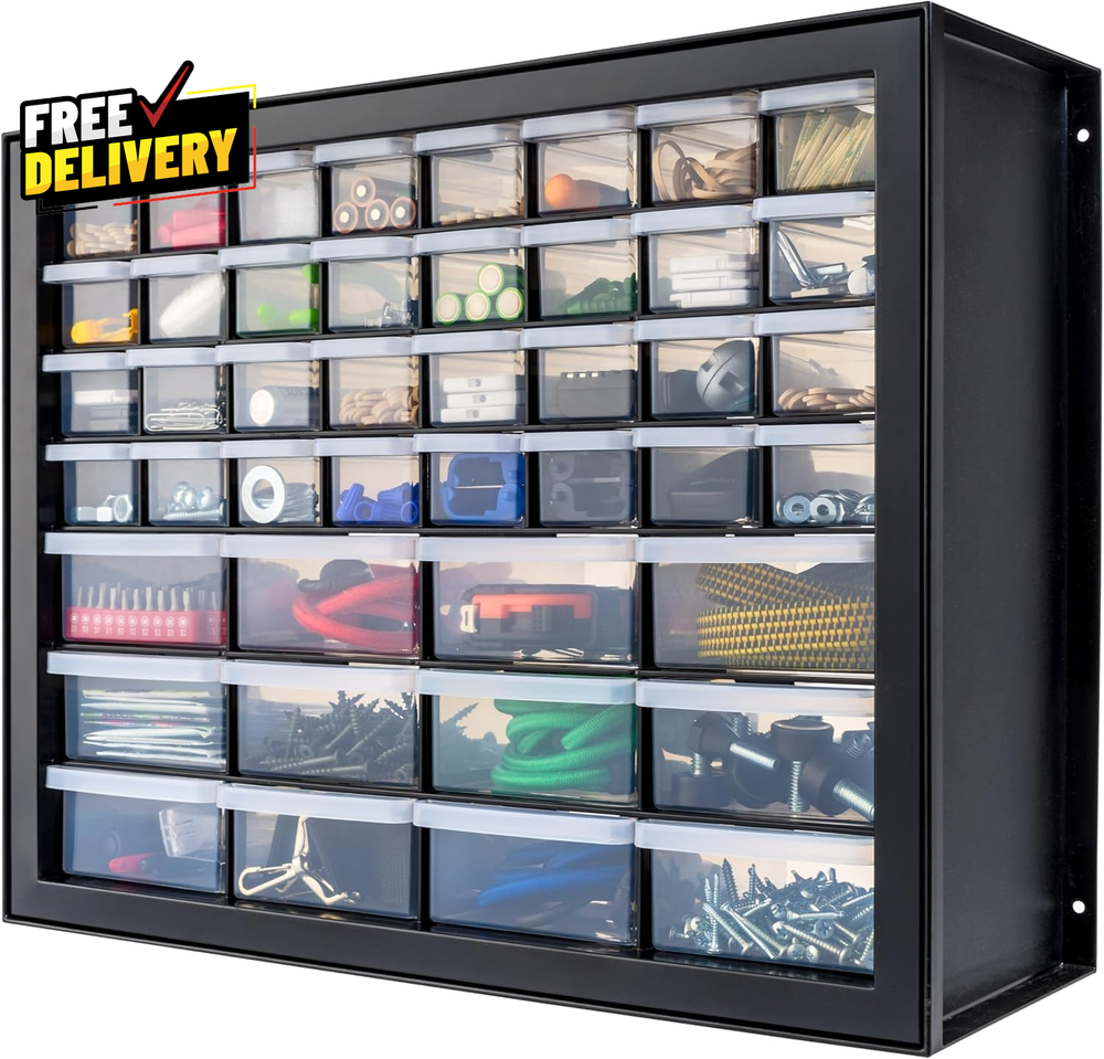 44 Drawer Small Parts Storage Cabinet Screw Tool Organizer Stackable Black…