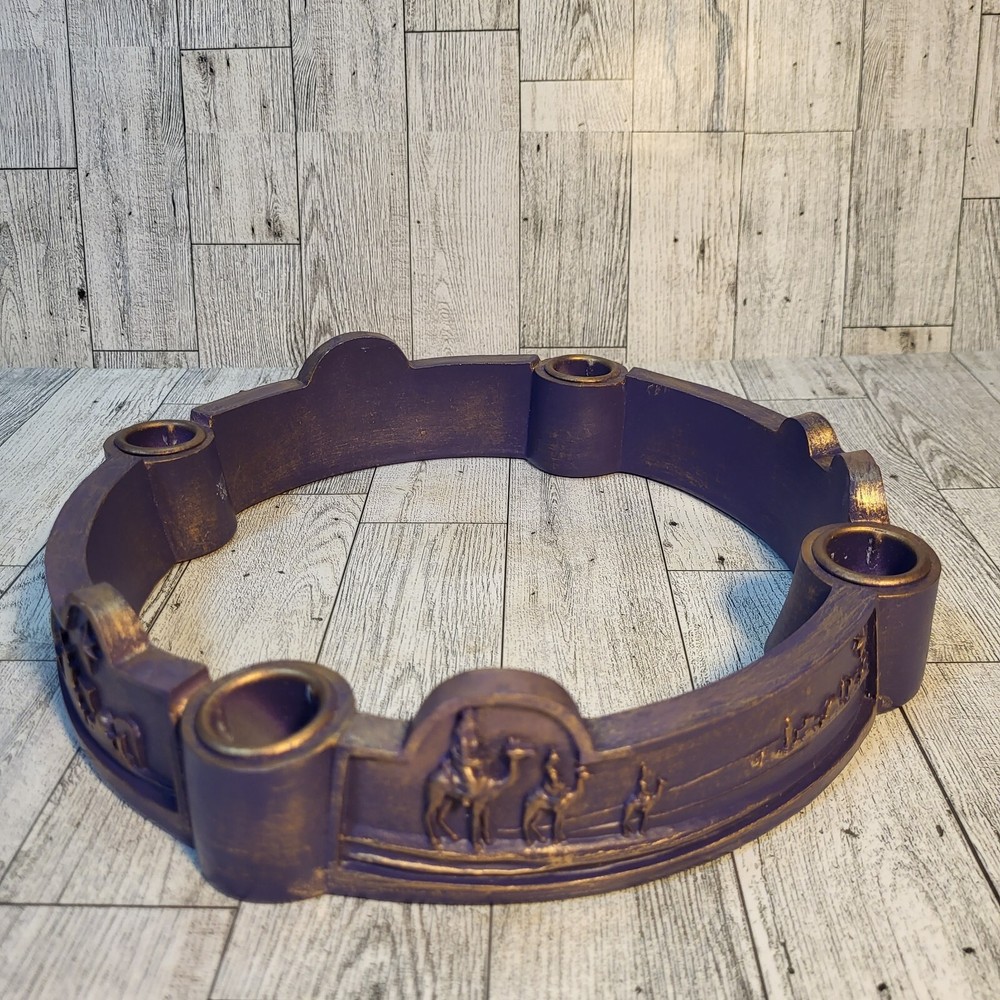 2003 Abbey Press Tapered Candle Holder Purple Gold Christmas Nativity As Is-image