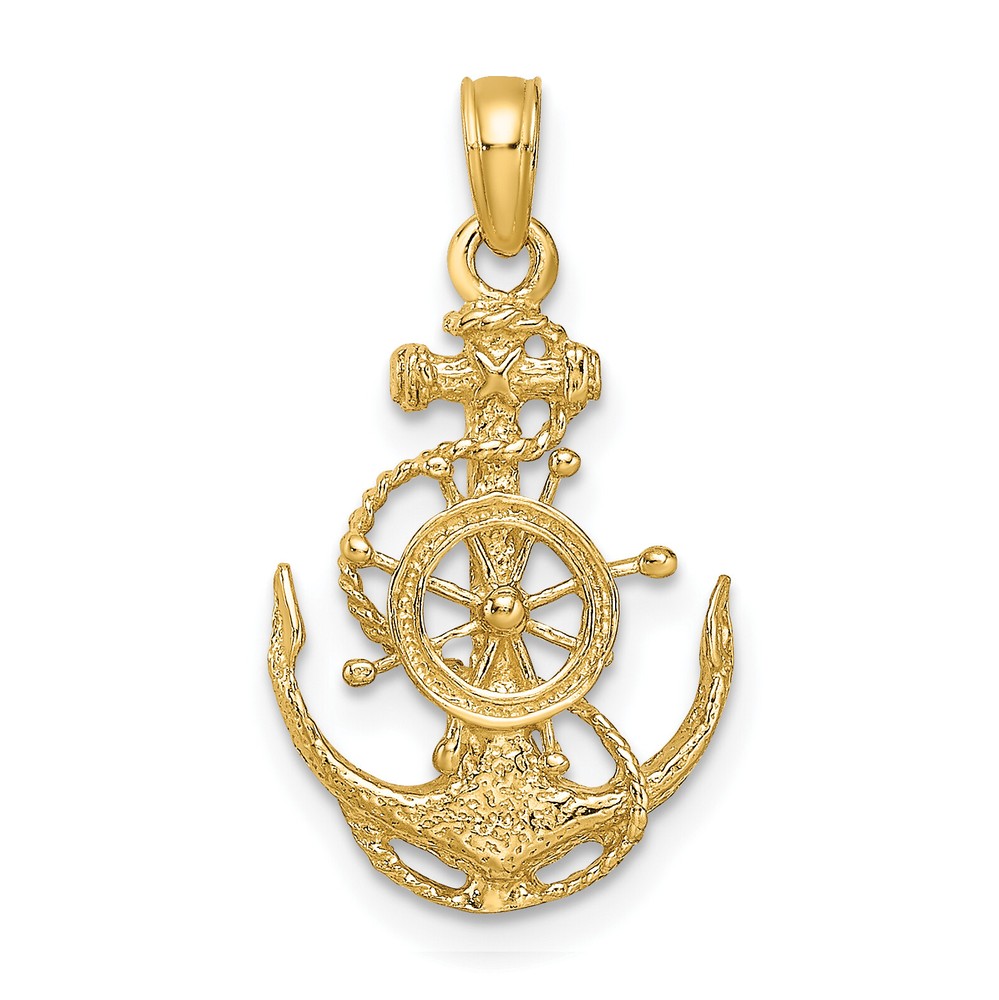 Avariah Solid 10k Yellow Gold Small Anchor w/Wheel Pendant - 24mm