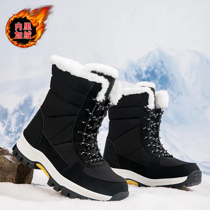 Men’s Super Warm Waterproof Winter Plush Snow Boots High-Top Ankle Boots