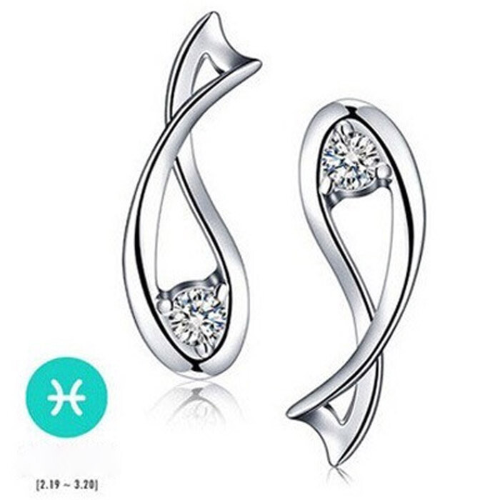 Designer Inspired 925 Sterling Silver Pisces Zodiac Crystal Post Earrings H1228