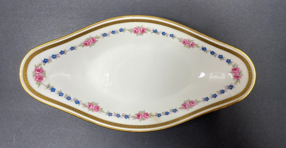 Vtg Limoges France Bernardaud & Co Porcelain Pink Blue Flower 9.5 in Relish Dish
